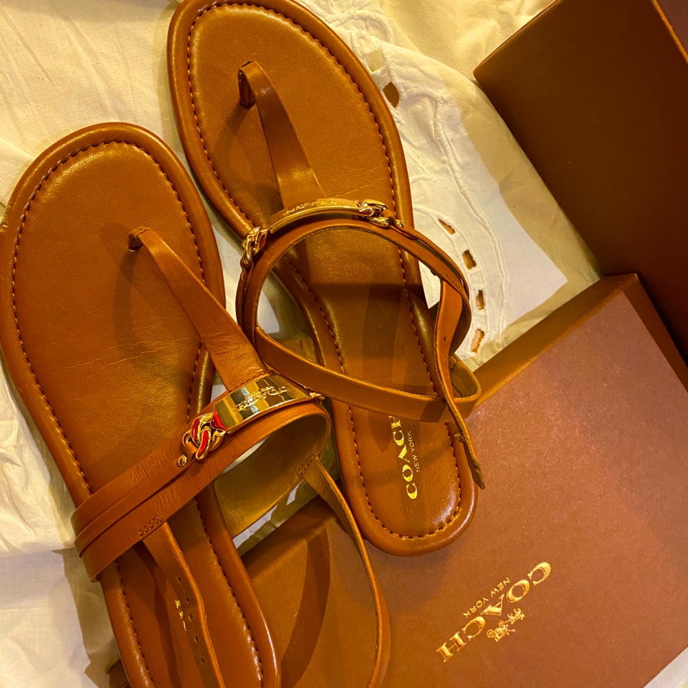 New Coach Caterine Semi Matte Calf, Saddle Sandal